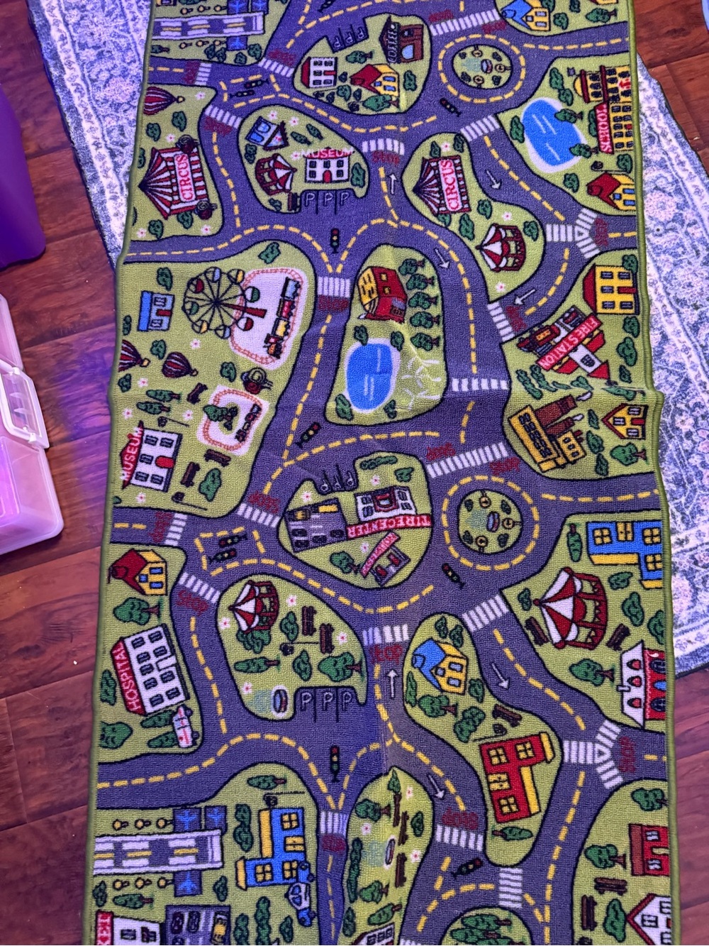 Children's Road Play Rug - Bright Green Town Map